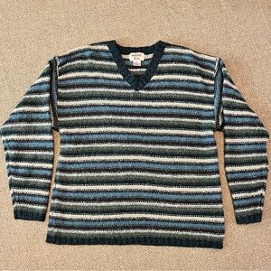 Vintage Women's Fiorlini International Sweater Wool Blend Striped V Neck Size L